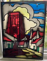 Front view showing complete stained glass image and frame