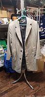 Front view of grey Harry Rosen cashmere jacket on hanger