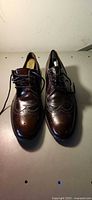 pair of brown wingtip brogue shoes front view