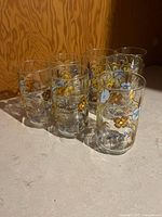 Front view of all six floral drinking glasses