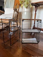 Both styles of organizers side by side: can rack and stacked produce baskets