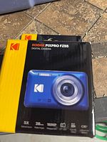 Front of box showing Kodak Pixpro F255 digital camera image and key specifications