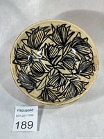 Top view of stoneware bowl showing full floral cobalt design