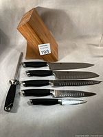 Full set: five knives, honing steel, bamboo block