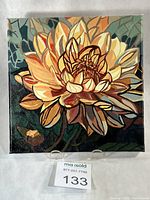 Full view of square acrylic canvas showing dahlia flower