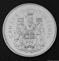 1985 Canada 50-cent reverse showing coat of arms