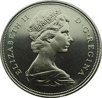 Obverse of Queen Elizabeth II on Voyageur dollar