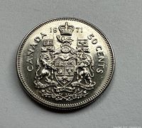 1971 Canadian 50-cent coin, reverse view