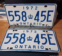 Pair of 1972 Ontario 558-45E plates blue on white
