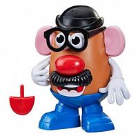Mr. Potato Head figure with hat, glasses, mustache, blue shoes, red accessory