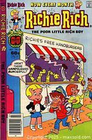 Cover of Richie Rich issue showing Richie's Free Hamburgers stand, July issue 60¢