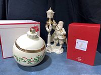 Candy jar, Santa figurine, two Lenox boxes