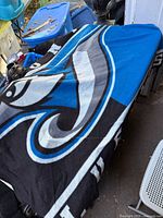 Overall view of the Blue Jays fleece blanket spread out, showing team logo and colors