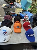 All eight hats laid out on table