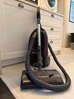 Canister vacuum with hose, powerhead and wand visible