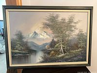 Full view of framed oil painting landscape