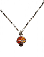 Full view of sterling silver chain with mushroom pendant