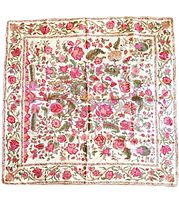 Full view of square silk scarf showing entire floral design and borders