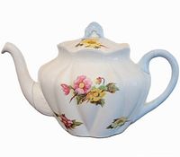 Left profile of Shelley Begonia teapot showing floral design and spout