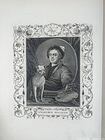 Frontispiece engraving portrait of William Hogarth with dog