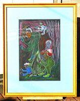 Full view of framed drawing with mat and frame