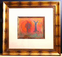 Framed artwork showing full frame with mat and painting