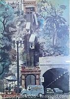 Full view of framed print showing funicular scene