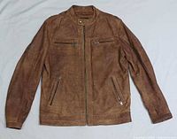 Front view of brown leather biker jacket