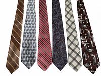 Front view of all six ties showing patterns and colors