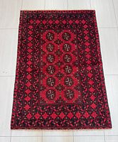 Full view of Turkman rug showing overall pattern