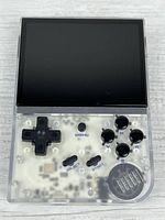 Front view showing screen, controls, speaker