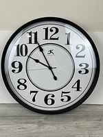 Front view of wall clock showing design and numerals