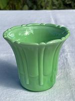 Full view of jadeite-style fluted glass vase