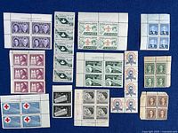 Overview of all stamp blocks, strips and pairs on blue background
