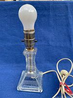 Full view of lamp with bulb, cord visible