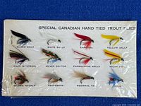 Front of Canadian display card showing 12 named fly patterns