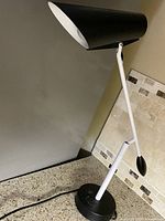 Lamp full view on counter showing shade and base