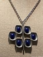 Front view of necklace showing pendant design and chain