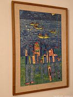 Frontal view of framed Hundertwasser print