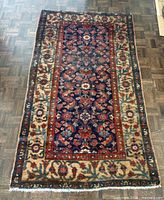 Full view of rug front side showing pattern and colours
