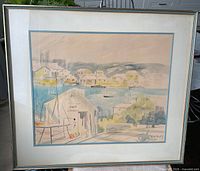 Front view of framed Alfred Birdsey watercolour, showing artwork, matting and frame