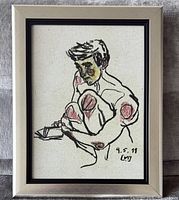 Front view of framed charcoal and pastel drawing