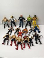 Group shot of all 19 wrestling action figures