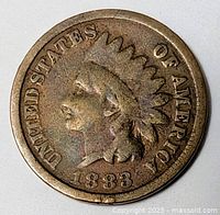 Obverse of 1883 Indian Head cent showing portrait, legend, date