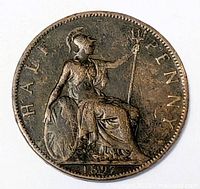 Full view of coin reverse showing Britannia and legend