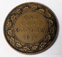 Reverse of 1917 Canada one cent showing denomination and date
