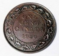 Reverse showing date 1920 and maple leaf wreath