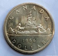 Reverse side showing CANADA, canoe with voyageurs, date 1966