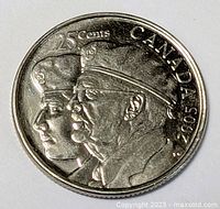 Reverse side showing two veterans and 25 cents CANADA