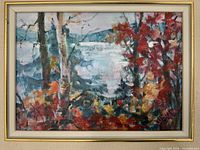 Close view of painting showing composition and colors